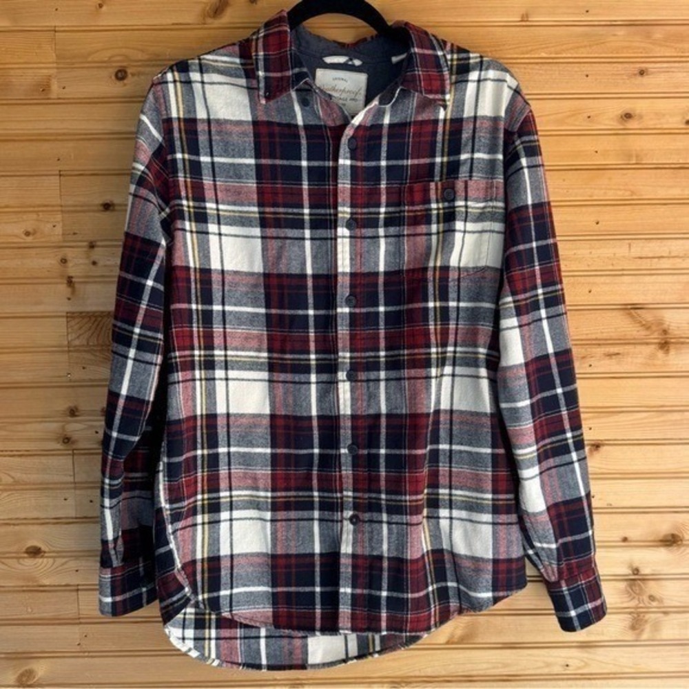 Weatherproof Vintage Plaid Shirt Navy Red Medium Gorp Cabin Grunge Prep College